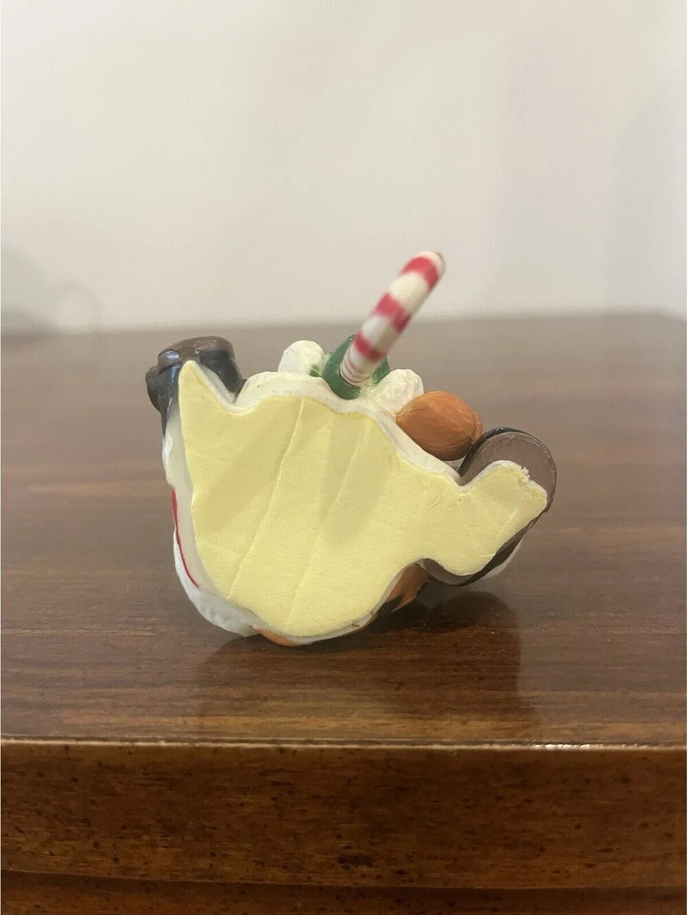 Vintage Christmas Raccoon Ceramic Figurine, Painted, Candy Cane Stocking Hanger